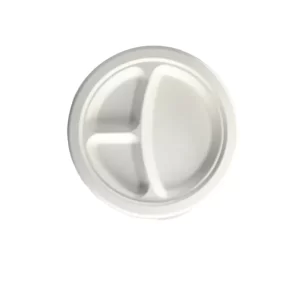 Disposable Round Sugarcane Fiber Plates – 9 inches – 3 Compartment