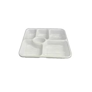 Plastic Plate – 6 Comp Tray with Lid & Sweet/Sauce Compartment