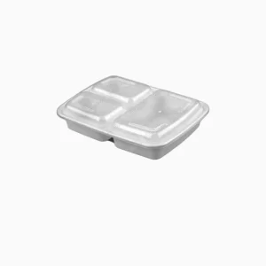 Rectangle Plastic Containers with Lids 3 Compartment – 150 Pcs
